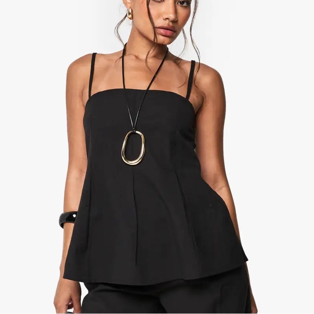 boohoo linen look pleated square neck cami top‎